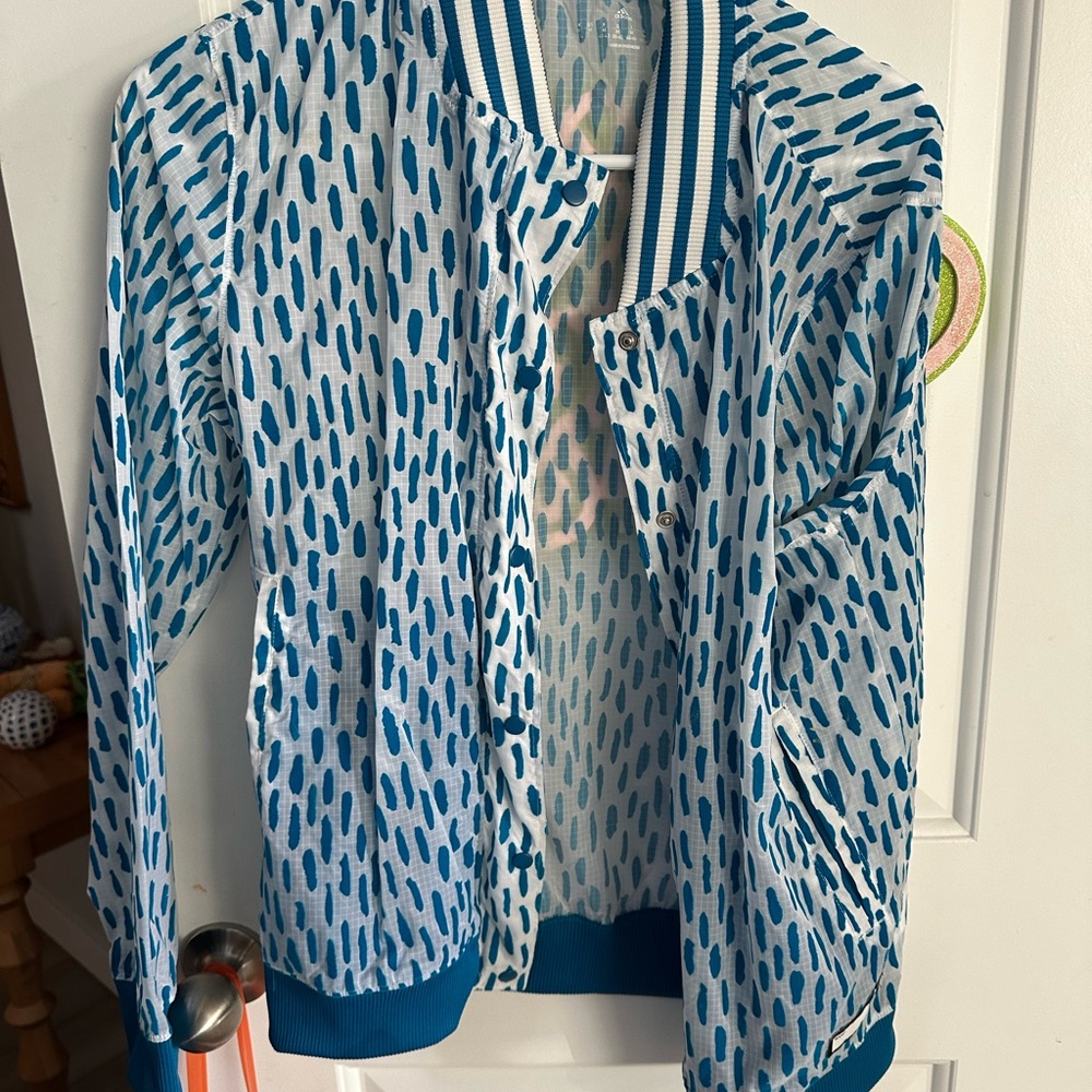 Adidas Teal and White Patterned Jacket